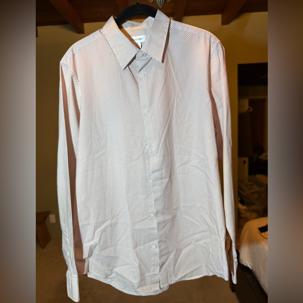 Calvin Klein Men's Red & Blue Dot Patterned Dress Shirt